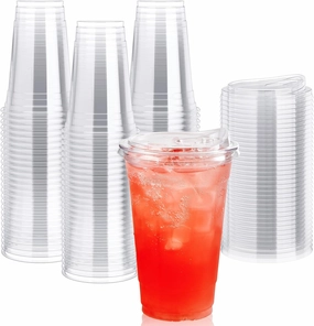 Lilymicky 90 PACK 20 oz Clear Plastic Cups With Strawless Sip Lids, Disposable Through Lids for Ice Coffee, Smoothie, Slurpee, or Any Cold Drinks