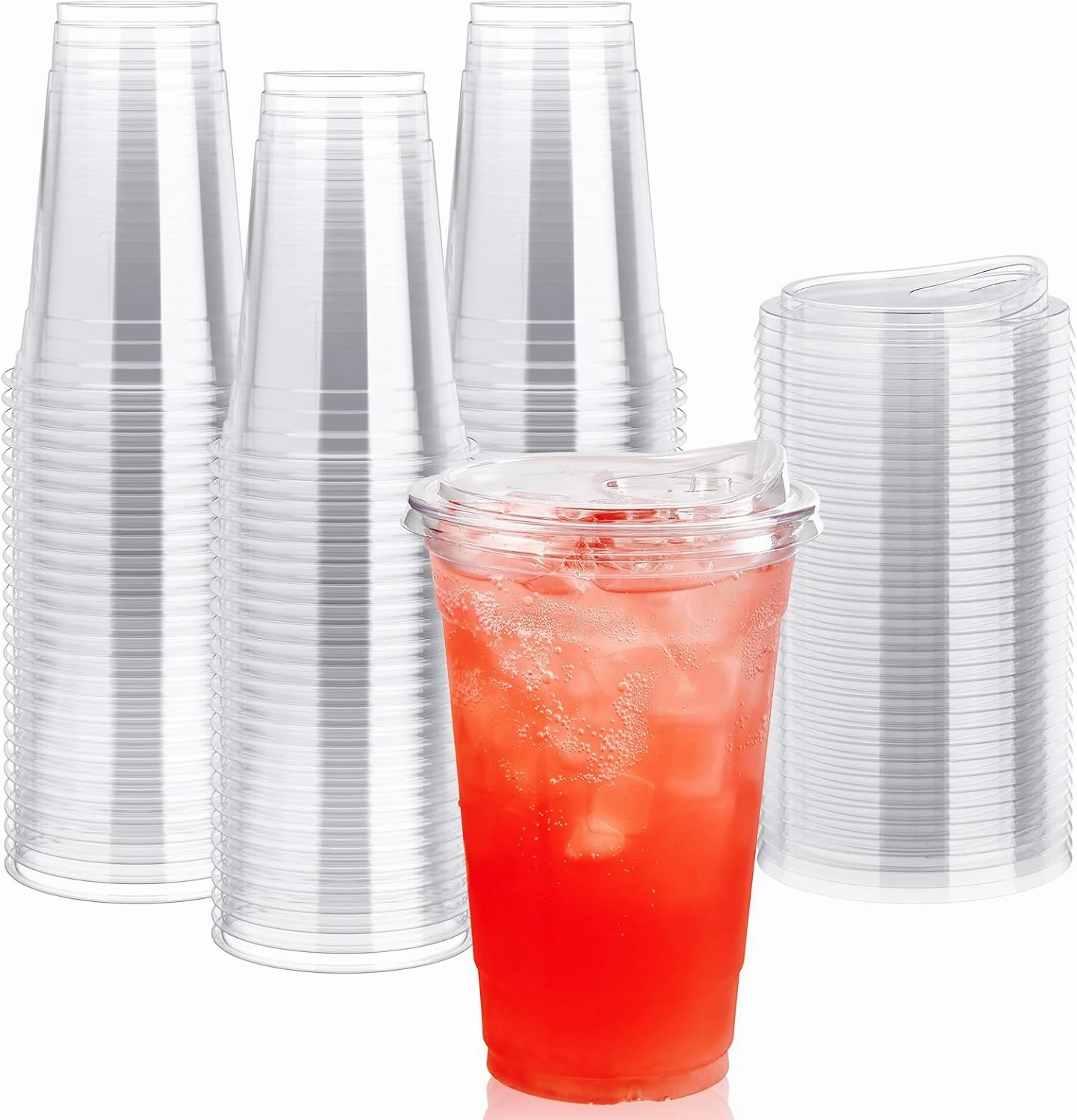 Lilymicky 90 PACK 20 oz Clear Plastic Cups With Strawless Sip Lids, Disposable Through Lids for Ice Coffee, Smoothie, Slurpee, or Any Cold Drinks