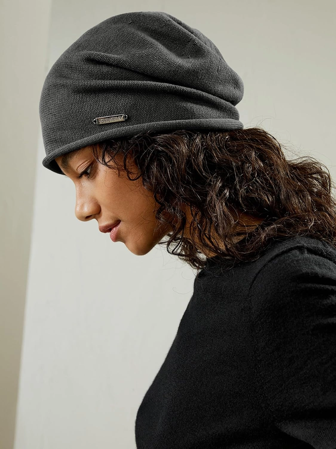 LilySilk Silk Knitted Slouchy Beanie Breathable Curly Hair Thin Women Men Stretch Skull Cap Slap Soft Comfortable