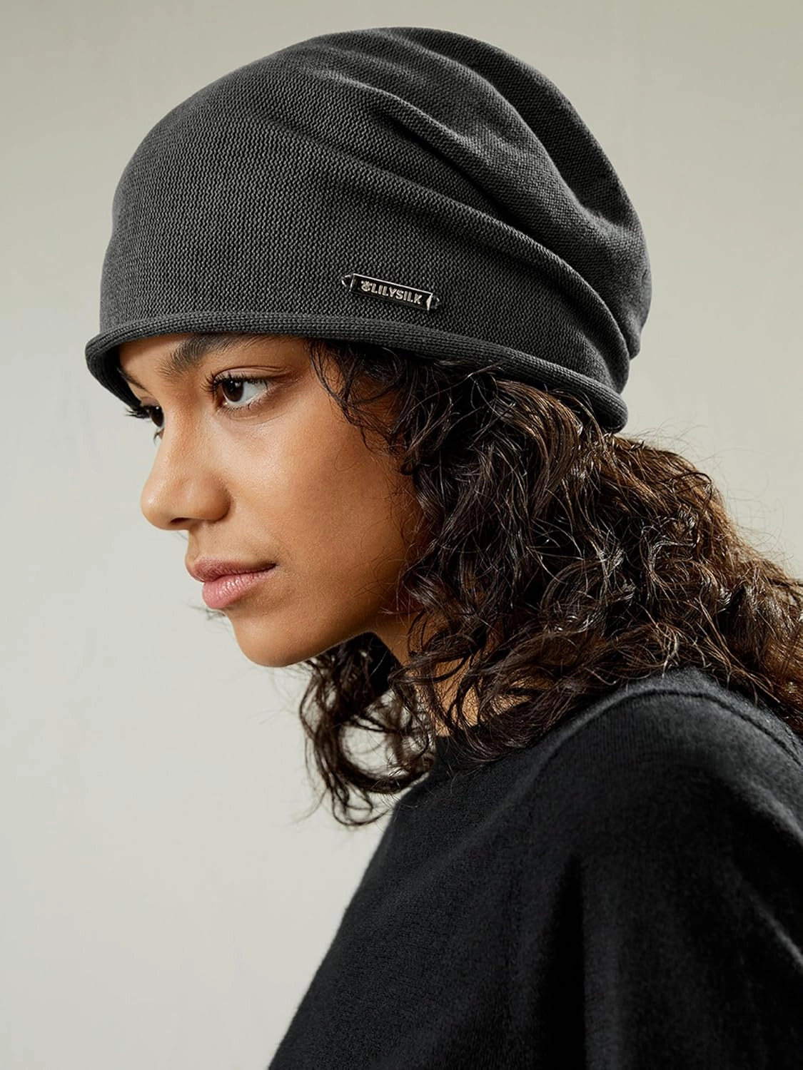 LilySilk Silk Knitted Slouchy Beanie Breathable Curly Hair Thin Women Men Stretch Skull Cap Slap Soft Comfortable