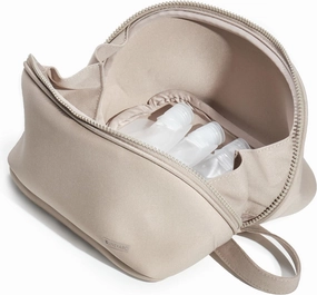 LINE ARC Machine-Washable Neoprene Toiletry Bag (Sandstone) Modern Taupe Beige Dopp Kit Soft Insulation Cosmetics Makeup Travel Skincare Shaving Large Case Men Women Overnight Easy-to-Clean
