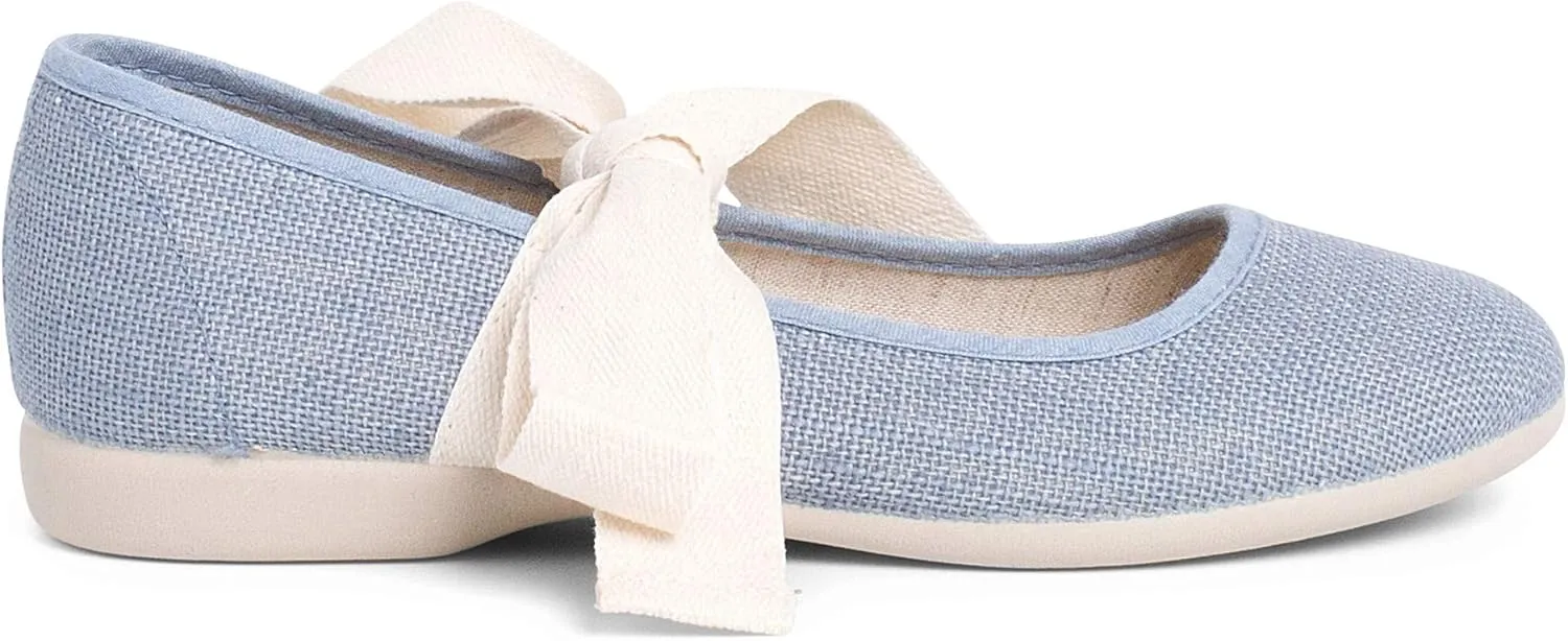 Linen Mary Janes with Beige Bow