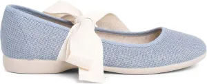 Linen Mary Janes with Beige Bow