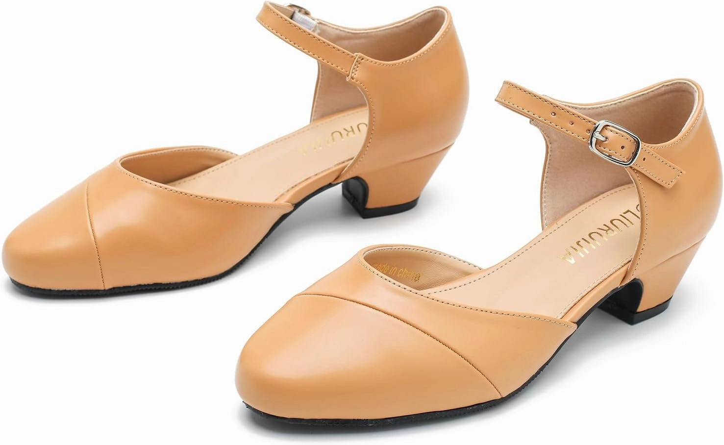 LIURUIJIA Women's Low Heels Dress Shoes Comfortable Closed Toe D'Orsay Pumps Ankle Strap Chunky Heels