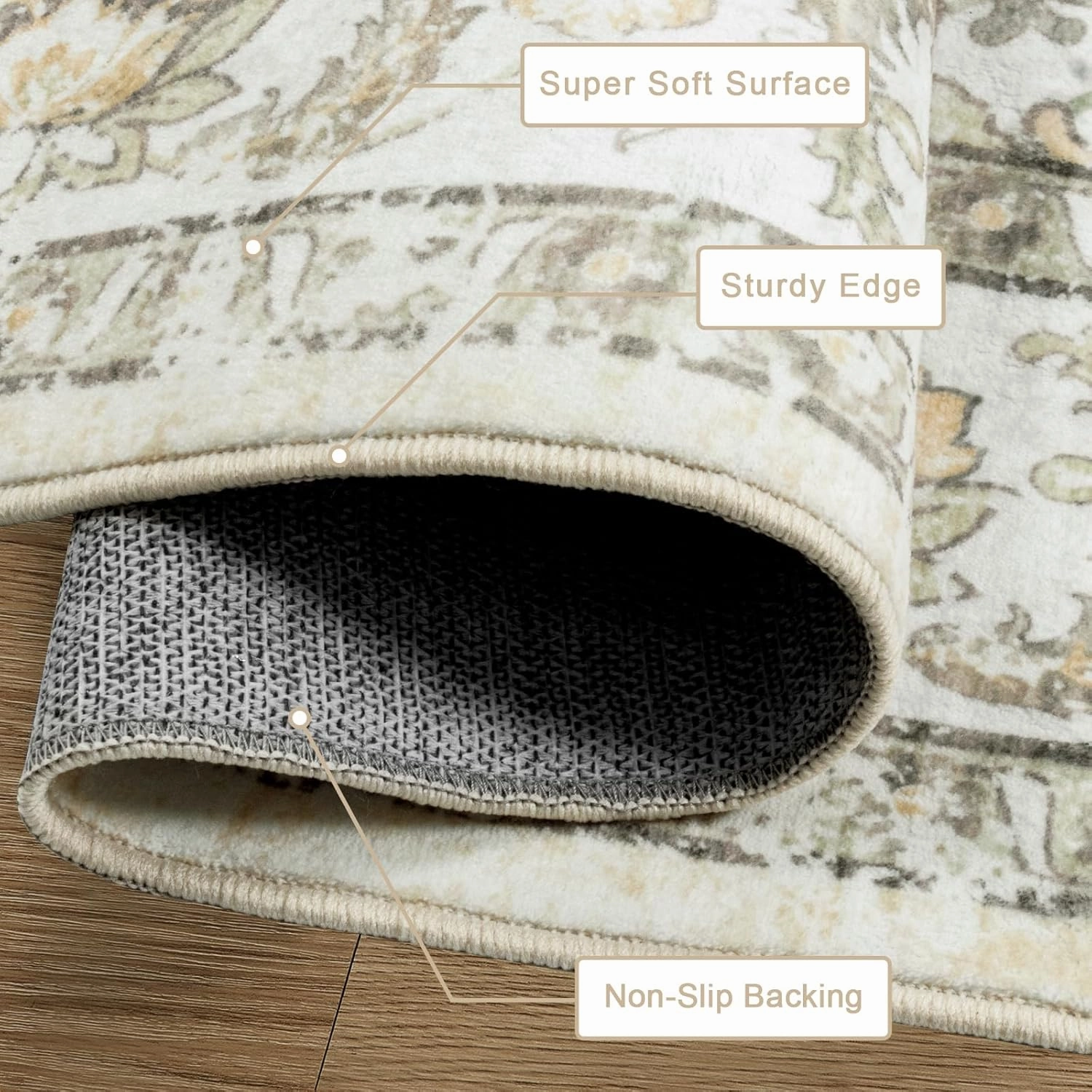 LIVEBOX 5x7 Washable Area Rug for Living Room, Soft Neutral Area Rug Non-Shedding Cream Rug for Bedroom, Boho Floral Beige Rug for Dining Room, Large Distressed Farmhouse Rugs for Bedroom