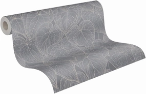 Livingwalls Daniel Hechter 7 781283 Non-Woven Wallpaper Floral 10.05 m x 0.53 m Grey Silver Metallic Wallpaper Leaves