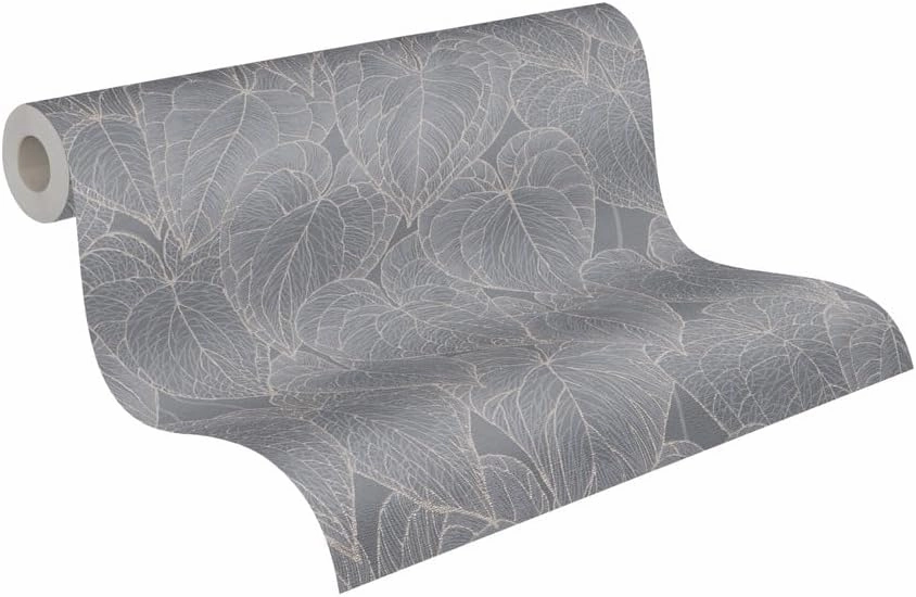Livingwalls Daniel Hechter 7 781283 Non-Woven Wallpaper Floral 10.05 m x 0.53 m Grey Silver Metallic Wallpaper Leaves