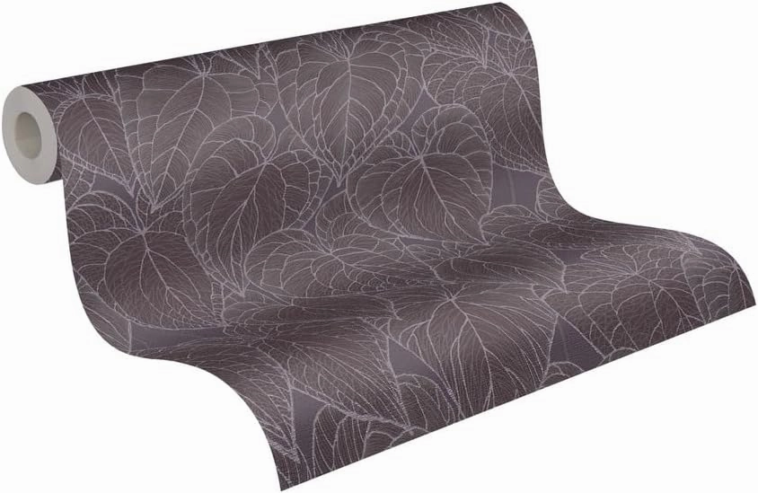 Livingwalls Daniel Hechter 7 781285 Non-Woven Wallpaper Floral 10.05 m x 0.53 m Grey Purple Silver Metallic Wallpaper Leaves