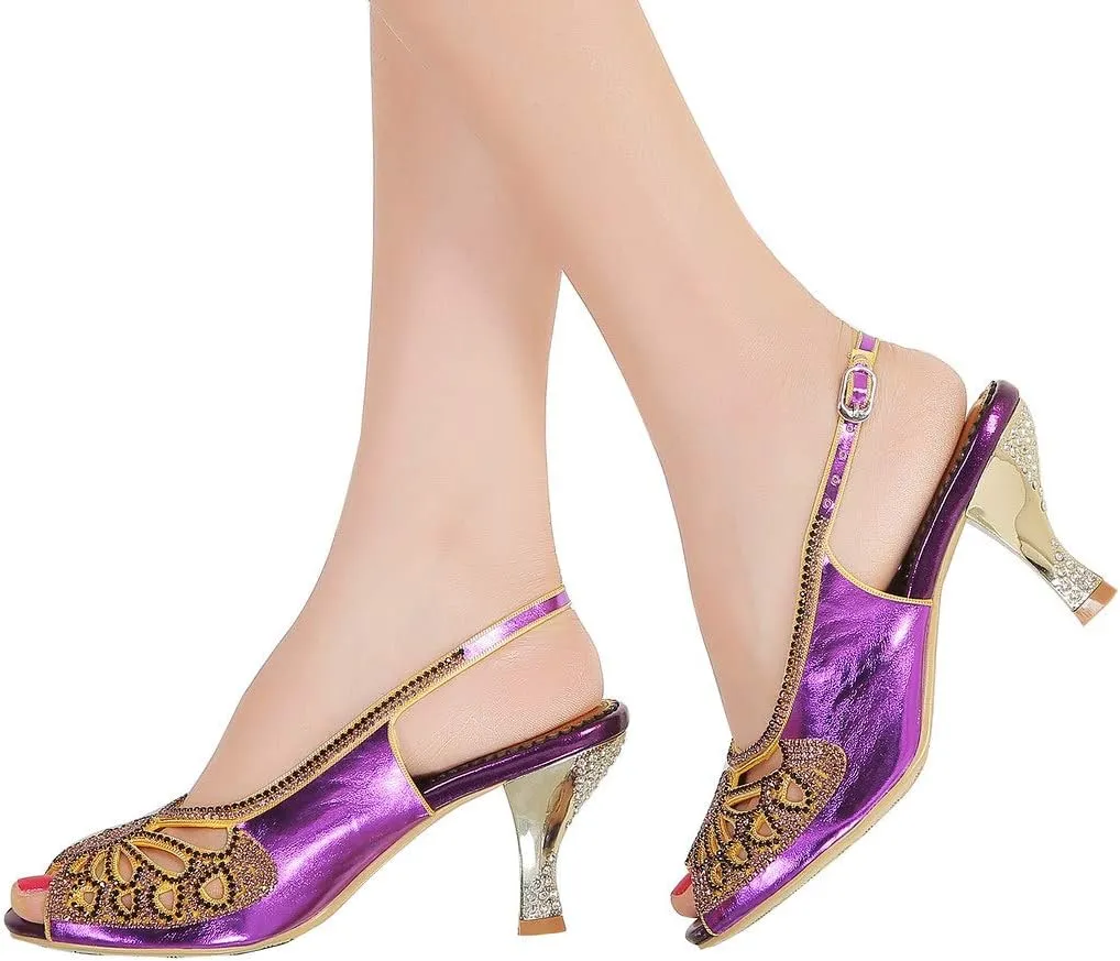 LizFoYa Women Polished Peep Toe Evening Pumps Low Heels Studs Cutout Dress Kitten Heels