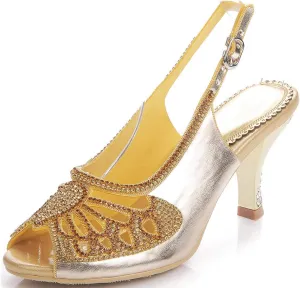 LizFoYa Women Polished Peep Toe Evening Pumps Low Heels Studs Cutout Dress Kitten Heels