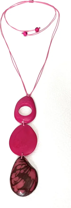 Long Tagua Necklace in Fuchsia Pink TAG638. Tagua Nut Necklace, Vegetable Ivory Necklace. Organic Handmade Jewelry, TAG638FH