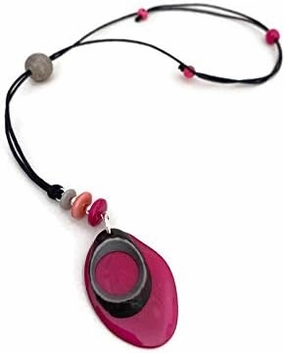 Long agua Necklace in Pink and Grey TAG519, Organic Handmade Tagua Nut Jewelry