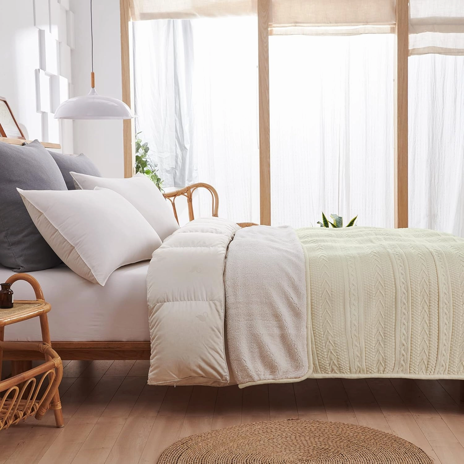 Longhui bedding Cream Acrylic Cable Knit Sherpa Throw Blanket - Thick, Soft, Big, Cozy Knitted Fleece Blankets for Couch, Sofa, Bed - Large 60 x 80 Inches Beige Coverlet All Season