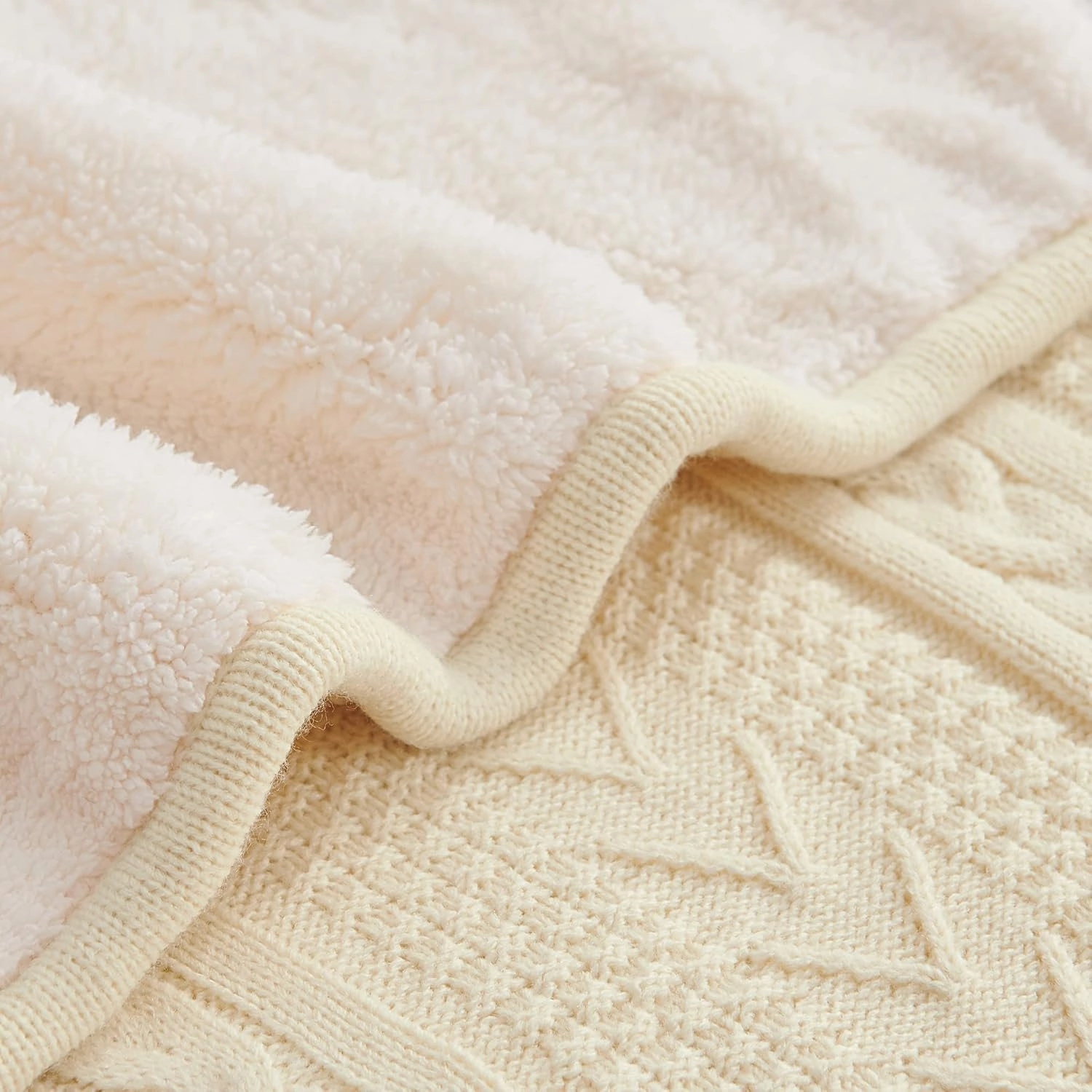 Longhui bedding Cream Acrylic Cable Knit Sherpa Throw Blanket - Thick, Soft, Big, Cozy Knitted Fleece Blankets for Couch, Sofa, Bed - Large 60 x 80 Inches Beige Coverlet All Season