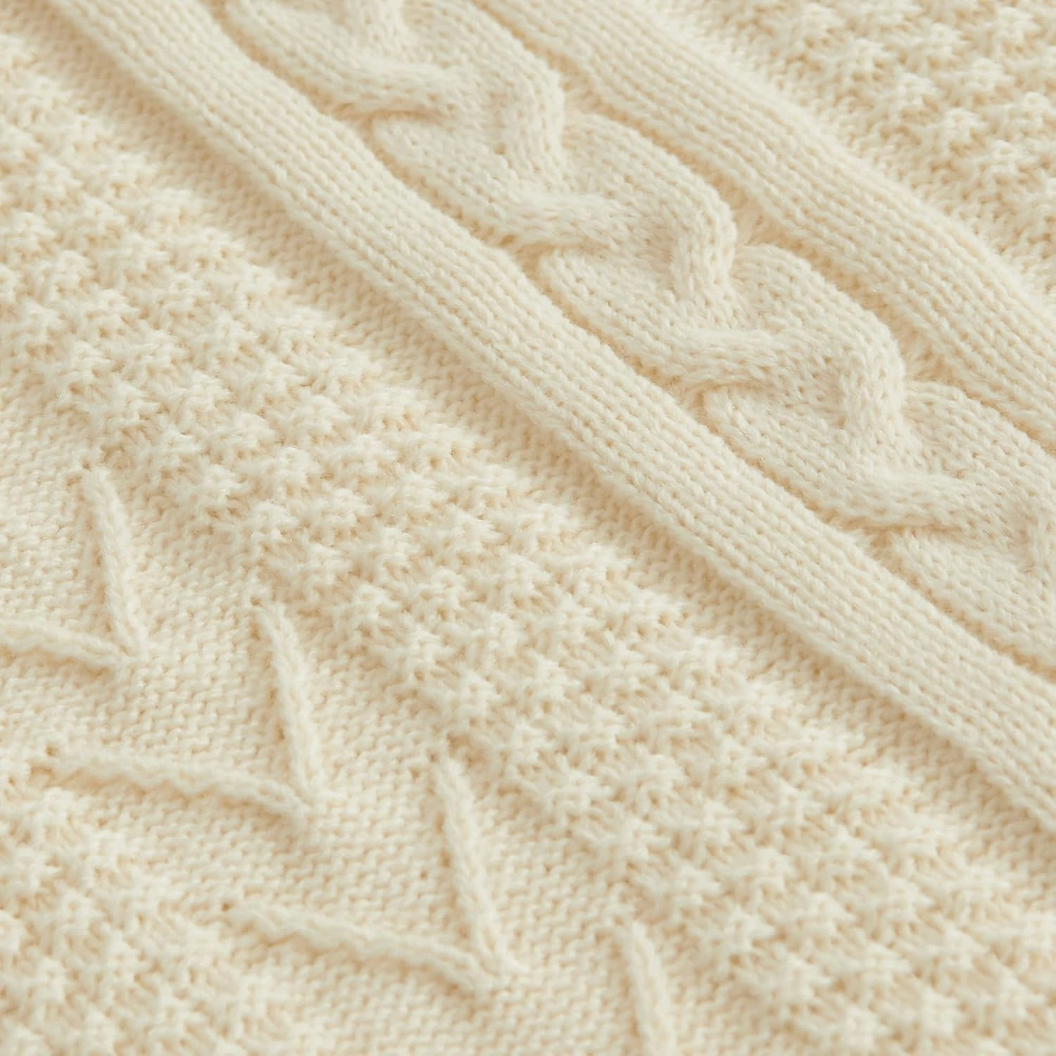 Longhui bedding Cream Acrylic Cable Knit Sherpa Throw Blanket - Thick, Soft, Big, Cozy Knitted Fleece Blankets for Couch, Sofa, Bed - Large 60 x 80 Inches Beige Coverlet All Season