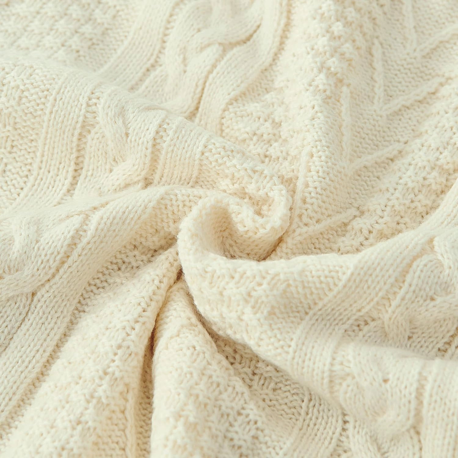 Longhui bedding Cream Acrylic Cable Knit Sherpa Throw Blanket - Thick, Soft, Big, Cozy Knitted Fleece Blankets for Couch, Sofa, Bed - Large 60 x 80 Inches Beige Coverlet All Season