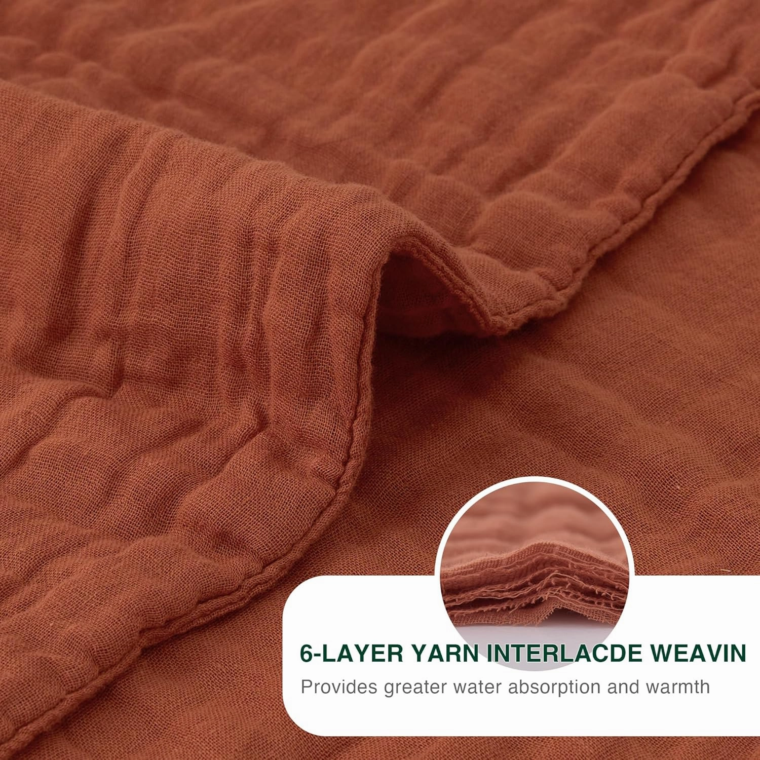Love's cabin 6 Layer 100% Cotton Muslin Blanket, 50"x60" Throw Muslin Blanket for Couch Bed, Orange Muslin Throw Blanket, Lightweight and Breathable Cotton Gauze for Adult