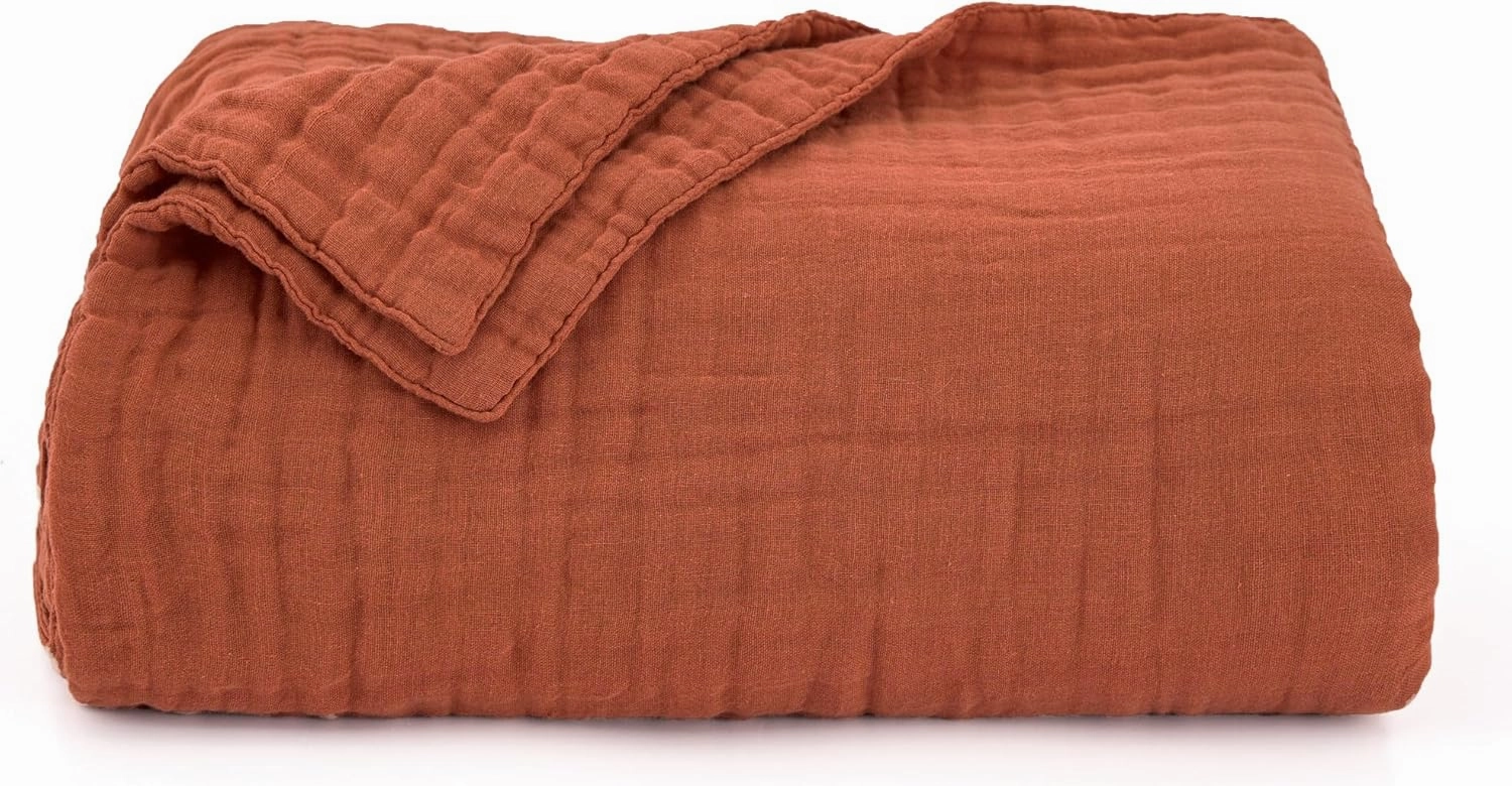 Love's cabin 6 Layer 100% Cotton Muslin Blanket, 50"x60" Throw Muslin Blanket for Couch Bed, Orange Muslin Throw Blanket, Lightweight and Breathable Cotton Gauze for Adult