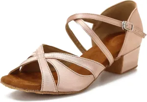 Low Heel Ballroom Dance Shoes Salsa Latin Dancing Shoes for Social Dancer Practice Dancer 1.5 Inch(BA02 Nude Size 8.5)