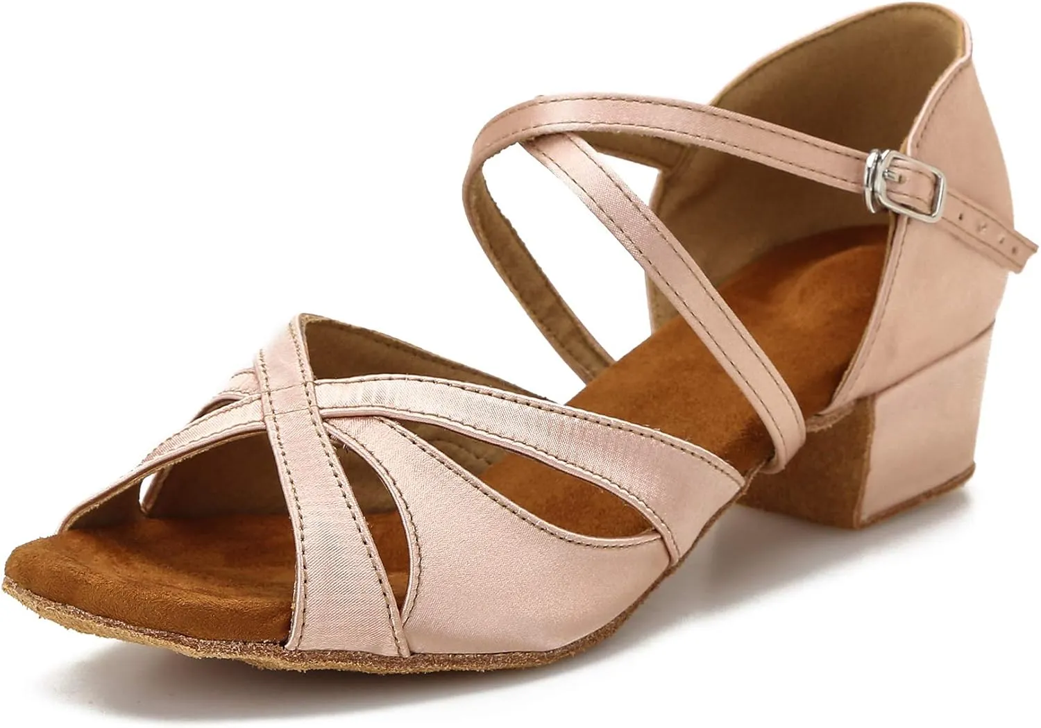 Low Heel Ballroom Dance Shoes Salsa Latin Dancing Shoes for Social Dancer Practice Dancer 1.5 Inch(BA02 Nude Size 8.5)