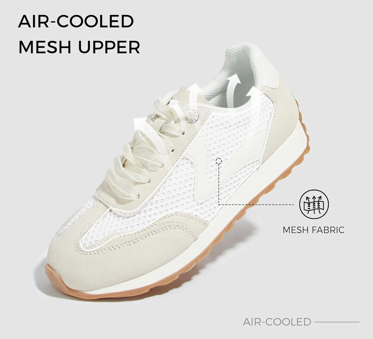 LUCKY STEP Women's Fashion Casual Running Trainer Ballet Gum Rubber Sole Organza Lace Up Walking Shoes Platform Retro Sneakers