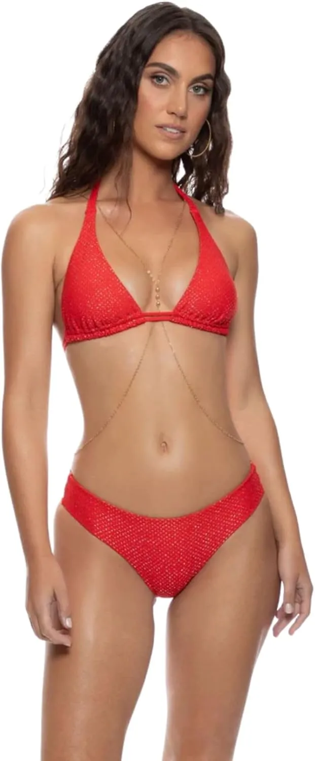 Luli Fama Sunkiss Glow Seamless Full Ruched Back Bikini Bottom, Red