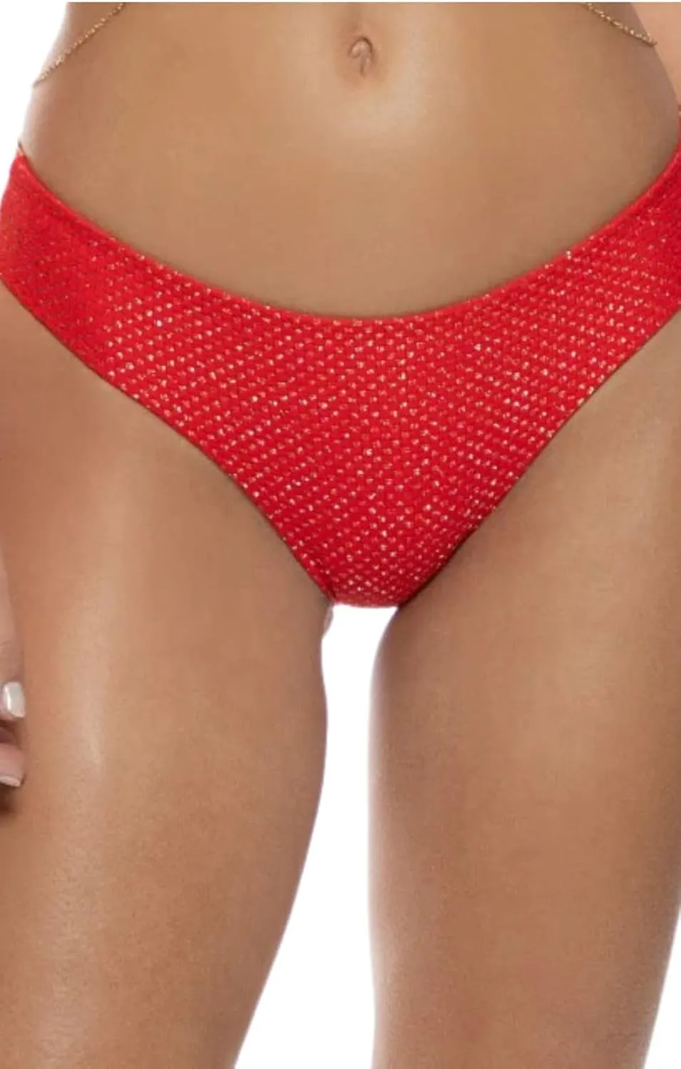 Luli Fama Sunkiss Glow Seamless Full Ruched Back Bikini Bottom, Red