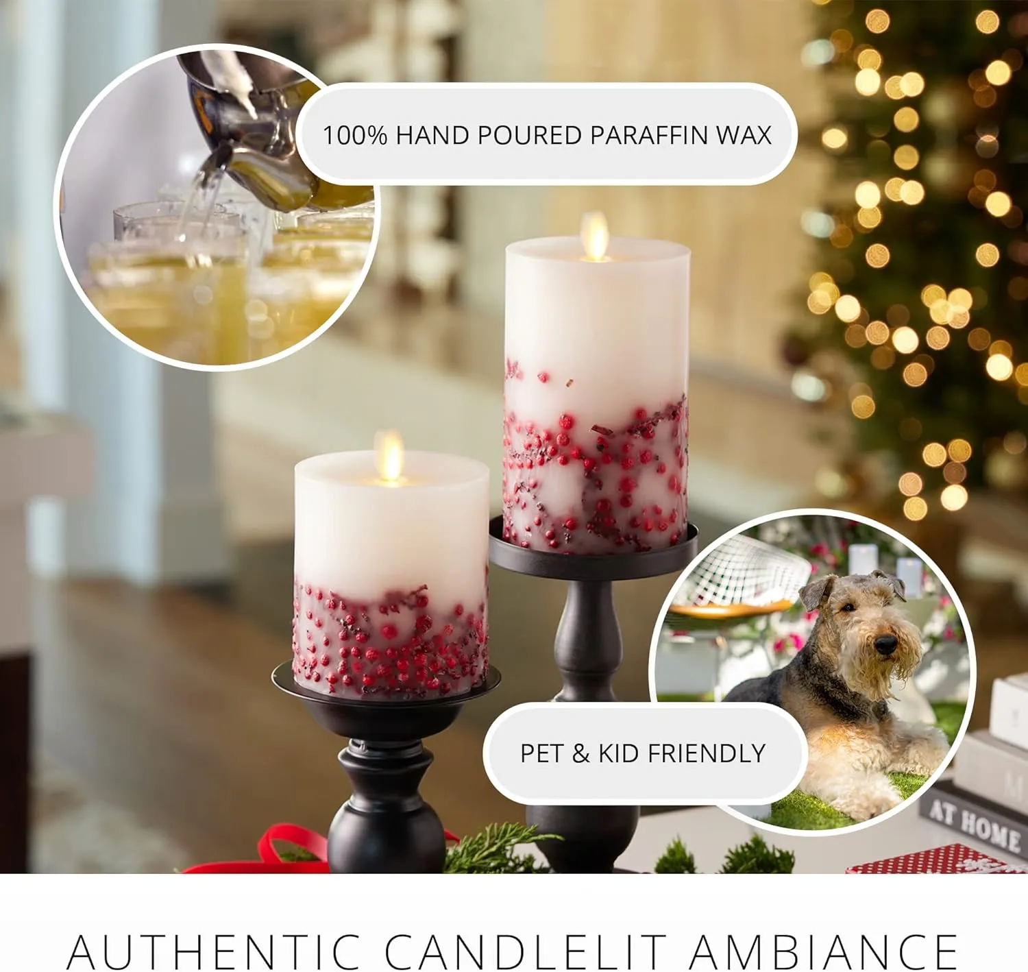 Luminara Embedded Flameless LED Candle - Red Berry 3.5" x 4.5" - Moving Flame Pillar Battery Operated Timer, Real Wax Unscented, Safe