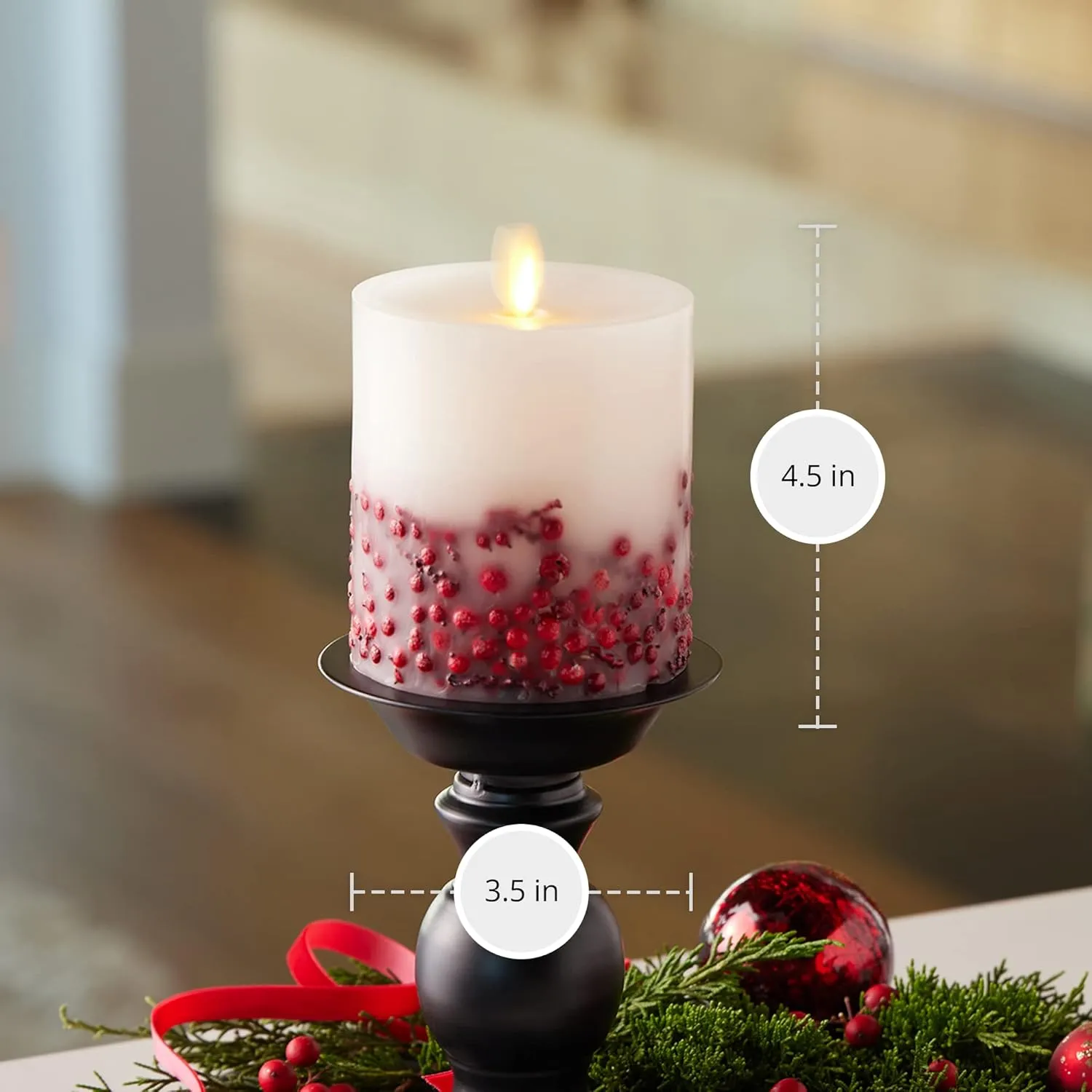 Luminara Embedded Flameless LED Candle - Red Berry 3.5" x 4.5" - Moving Flame Pillar Battery Operated Timer, Real Wax Unscented, Safe