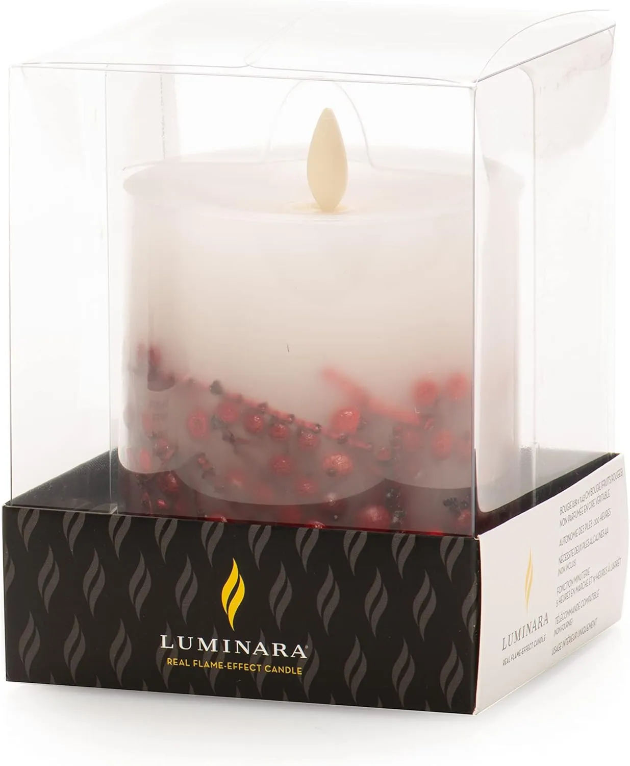 Luminara Embedded Flameless LED Candle - Red Berry 3.5" x 4.5" - Moving Flame Pillar Battery Operated Timer, Real Wax Unscented, Safe