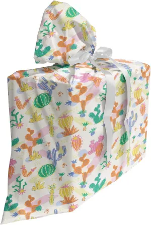 Lunarable Cactus Fabric Gift Bag, Colorful Continued Demonstration of Exotic Prickle Plants Cacti and Succulents, Present Sack for Parties Birthdays with 3 Ribbons, 27, Multicolor