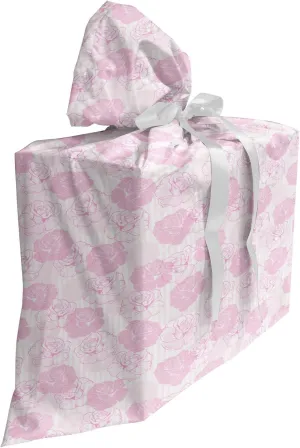 Lunarable Floral Fabric Gift Bag, Demonstration of Romantic Flowers Pattern with Rose Flower Petals on Stripes, Present Sack for Parties Birthdays with 3 Ribbons, 27, Pale Pink White