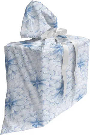 Lunarable Gardening Gift Bag, Flourish Pencil Drawn Overlapping and Interconnecting Flower Petals, Fabric Party Favor Pouch with 3 Ribbons, 27, Violet Blue and White