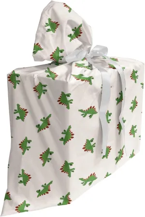 Lunarable Jurassic Fabric Gift Bag, Stegosaurus Dinosaur Prehistoric Herbivorous Reptiles Extinct Animals, Present Sack for Parties Birthdays with 3 Ribbons, 27, Fern Green Ruby Beige