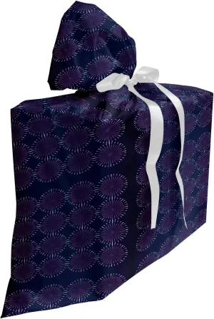 Lunarable Modern Gift Bag, Sunburst Motifs Circular Rotary Scroll Round Abstract Avant Garde Graphic, Fabric Party Favor Pouch with 3 Ribbons, 27, Dark Purple Indigo