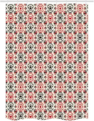 Lunarable Skull Stall Shower Curtain, Playing Card Themed Skeleton Head Ace of Spades Diamonds Hearts Victorian, Decorative Fabric Set with Hooks for Bathroom, 54" W x 78" L, Vermilion Black Cream
