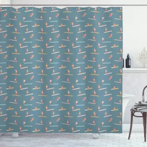 Lunarable Surf Shower Curtain, Surfing with Summer Season Clothes Outdoor Activities Exotic Holiday Pattern, Cloth Fabric Bathroom Decor Set with Hooks, 69" W x 84" L, Multicolor