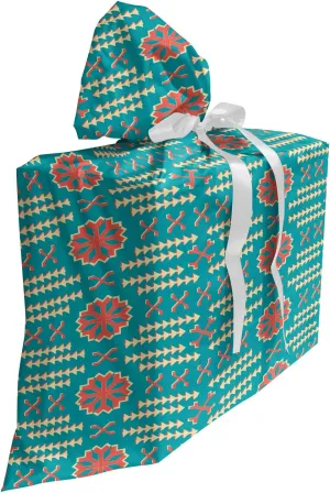Lunarable Tribal Gift Bag, Rhythmic Modern Snowflake in Retro Style Cultural Art Demonstration, Fabric Party Favor Pouch with 3 Ribbons, 27, Burnt Sienna and Seafoam