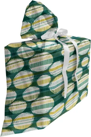 Lunarable Yellow and Green Gift Bag, Circles and Bands with Stripes Hand Drawn Inspired Demonstration, Fabric Party Favor Pouch with 3 Ribbons, 27, Emerald Multicolor