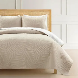 Lush Decor Isla Embroidered Leaf Reversible Cotton Quilt Neutral/White 3 Piece Set King/California King - Soft Lightweight Botanical Bedding Set