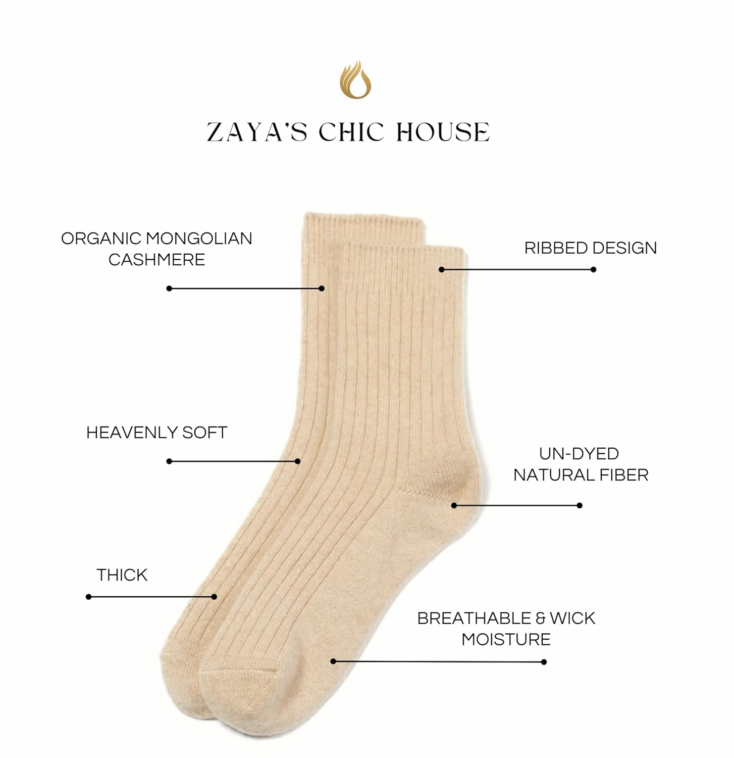 Luxurious cashmere socks~100% finest organic natural cashmere socks for men & women ideal Christmas gift/Made in Mongolia (L, Beige)
