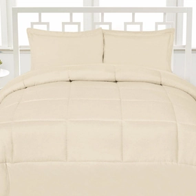 Luxurious Down Alternative Soft Solid Color Comforter Box Stitch Brushed Microfiber Bedding-Twin, Beige