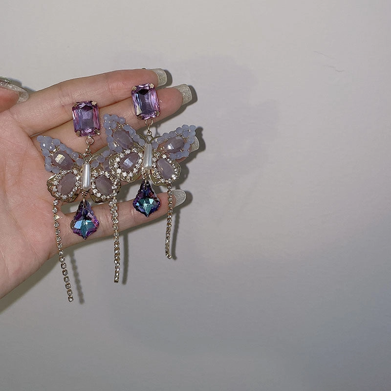 Luxury Butterfly Crystal Drop Earrings -jlt11626