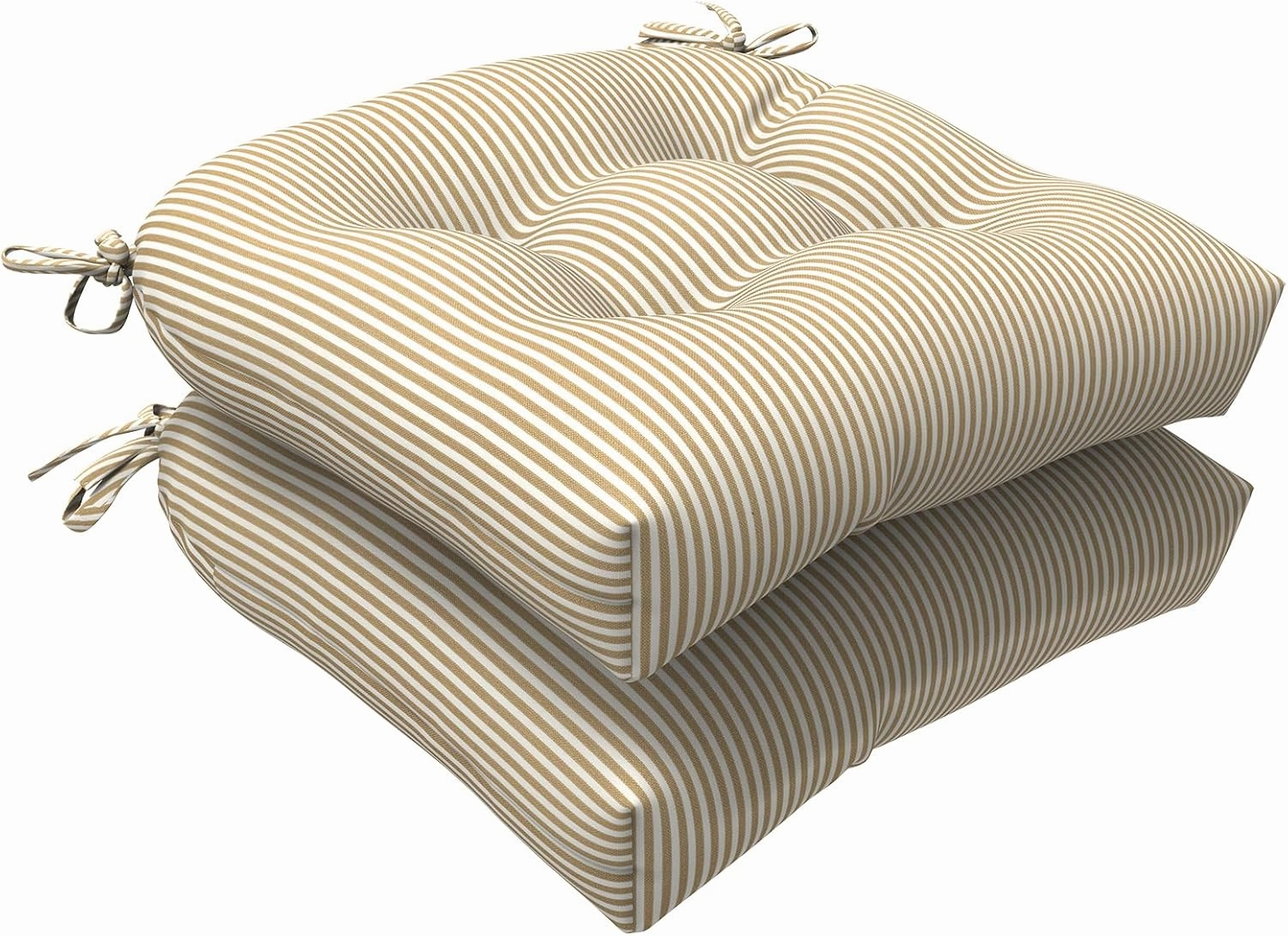 LVTXIII Outdoor Seat Cushions Seasonal Tufted Chair Cushions, Patio Chair Pads for Dining Chairs, Office Armchairs and Garden Furniture Decoration (Round Back, 19”x19”x4”, Stripe Beige, 2 Pack)