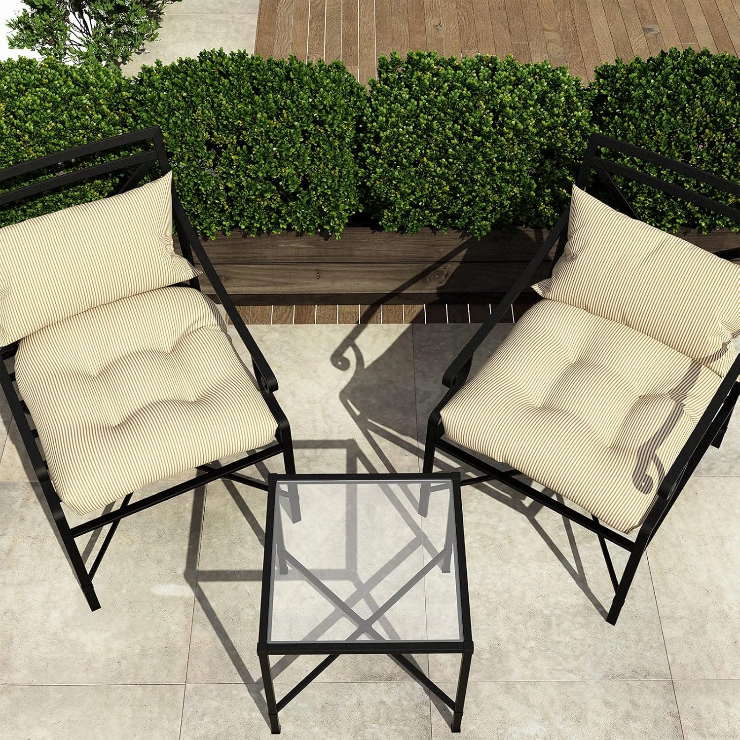 LVTXIII Outdoor Seat Cushions Seasonal Tufted Chair Cushions, Patio Chair Pads for Dining Chairs, Office Armchairs and Garden Furniture Decoration (Round Back, 19”x19”x4”, Stripe Beige, 2 Pack)
