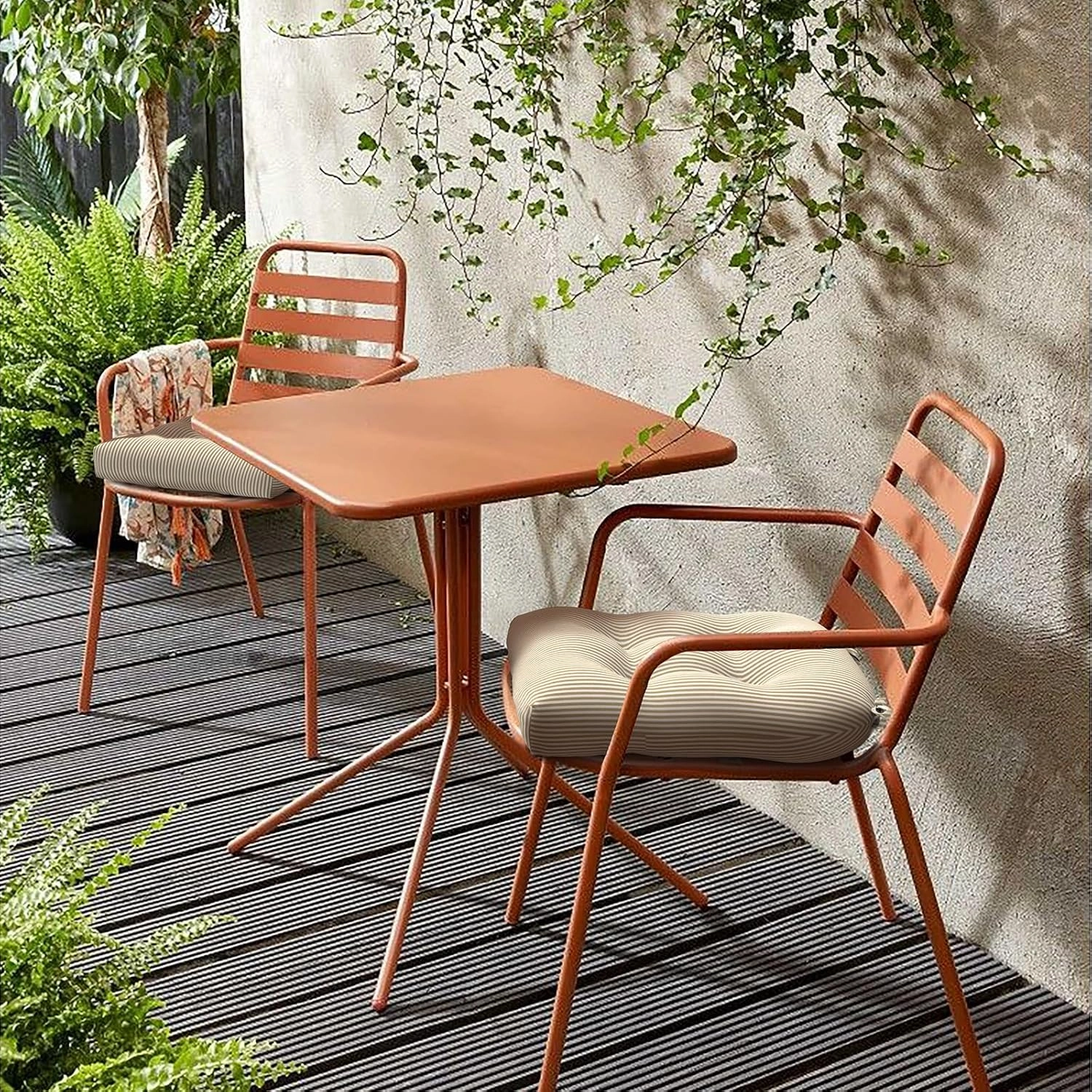 LVTXIII Outdoor Seat Cushions Seasonal Tufted Chair Cushions, Patio Chair Pads for Dining Chairs, Office Armchairs and Garden Furniture Decoration (Round Back, 19”x19”x4”, Stripe Beige, 2 Pack)
