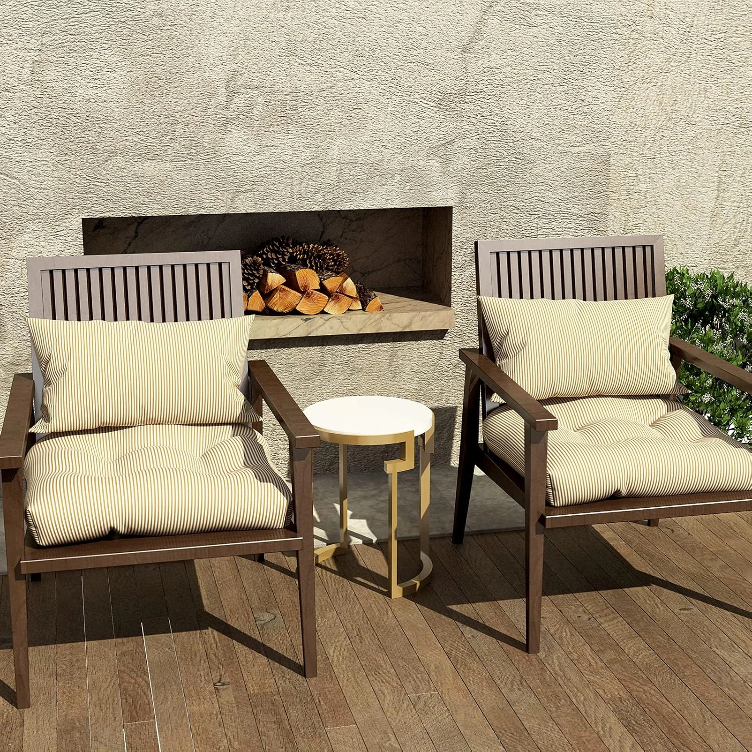 LVTXIII Outdoor Seat Cushions Seasonal Tufted Chair Cushions, Patio Chair Pads for Dining Chairs, Office Armchairs and Garden Furniture Decoration (Round Back, 19”x19”x4”, Stripe Beige, 2 Pack)
