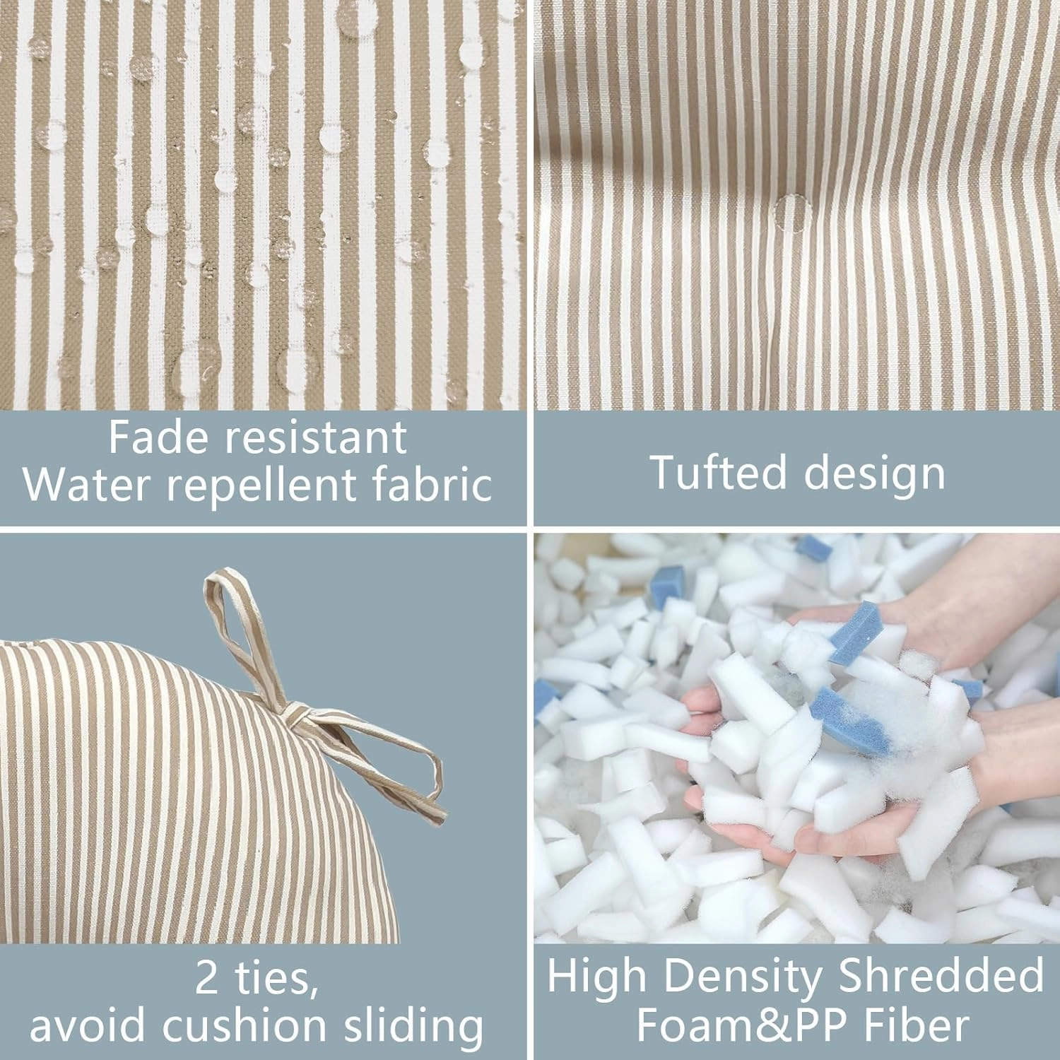 LVTXIII Outdoor Seat Cushions Seasonal Tufted Chair Cushions, Patio Chair Pads for Dining Chairs, Office Armchairs and Garden Furniture Decoration (Round Back, 19”x19”x4”, Stripe Beige, 2 Pack)