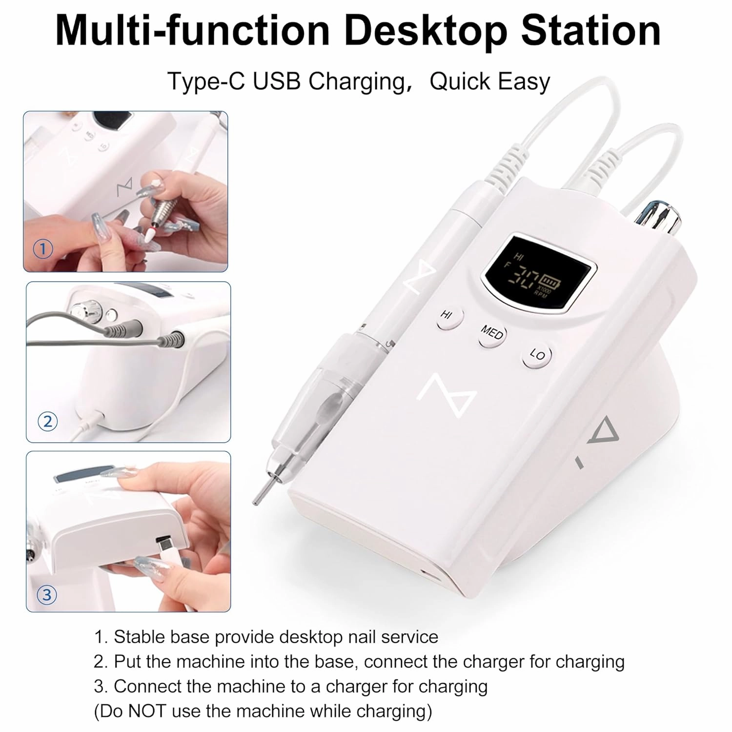 M GEM Drill for Nails - Professional Brushless 35k RPM Nail Drill Rechargeable E-File - 3 Adjustable RPM Zones, Forward/Reverse, Long Battery Life - Salon-Grade Nail Care Tool (Metallic Rose Gold)