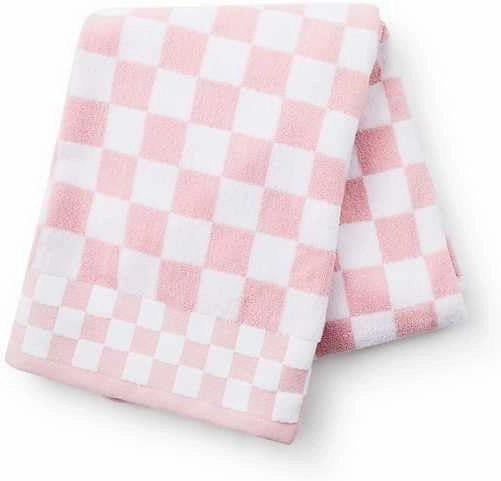 MACKENZIE-CHILDS Bath Towel, Cute Decorative Bathroom Towel, Pink-and-White Rosy Check